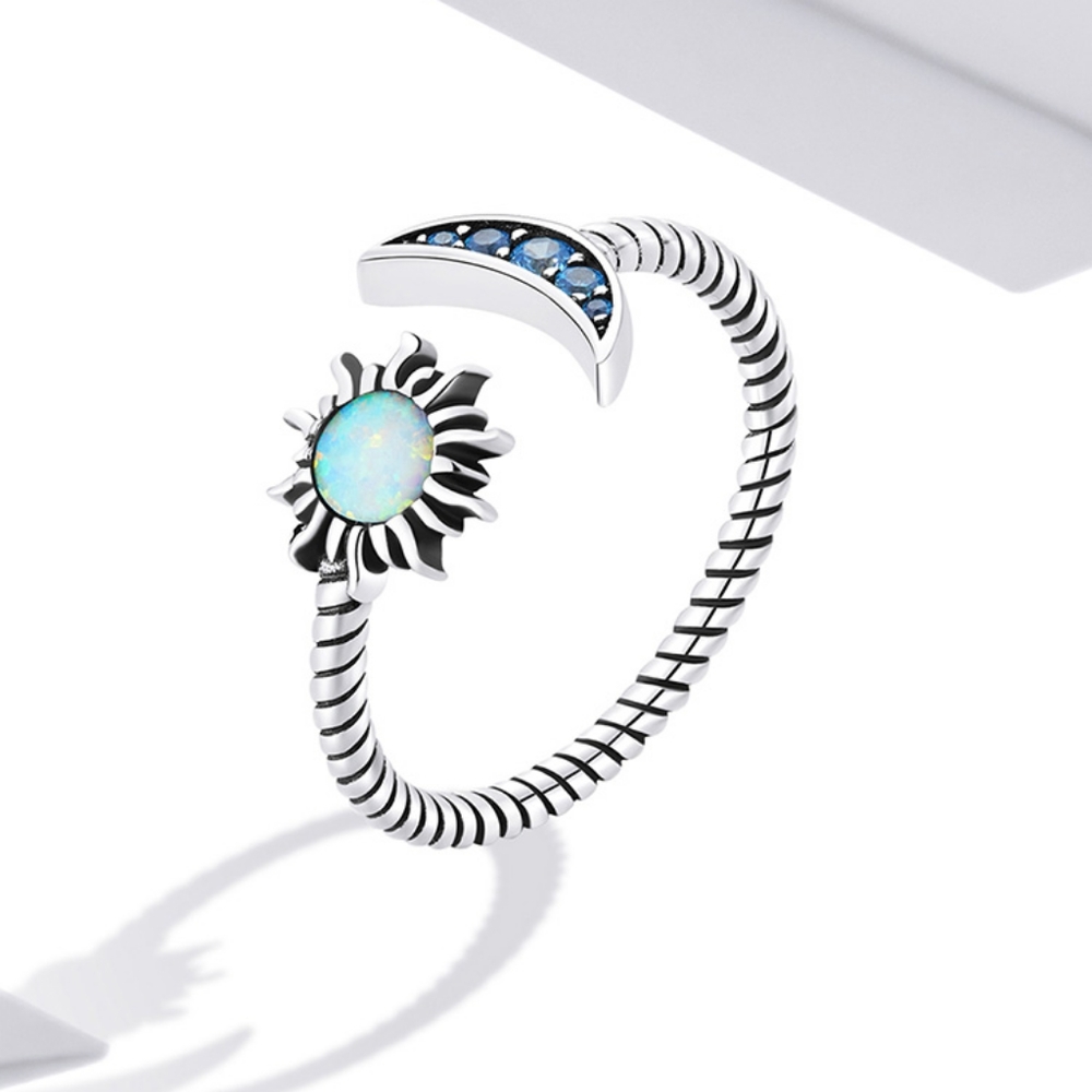 Sun Opal & Moon Sterling Silver Ring